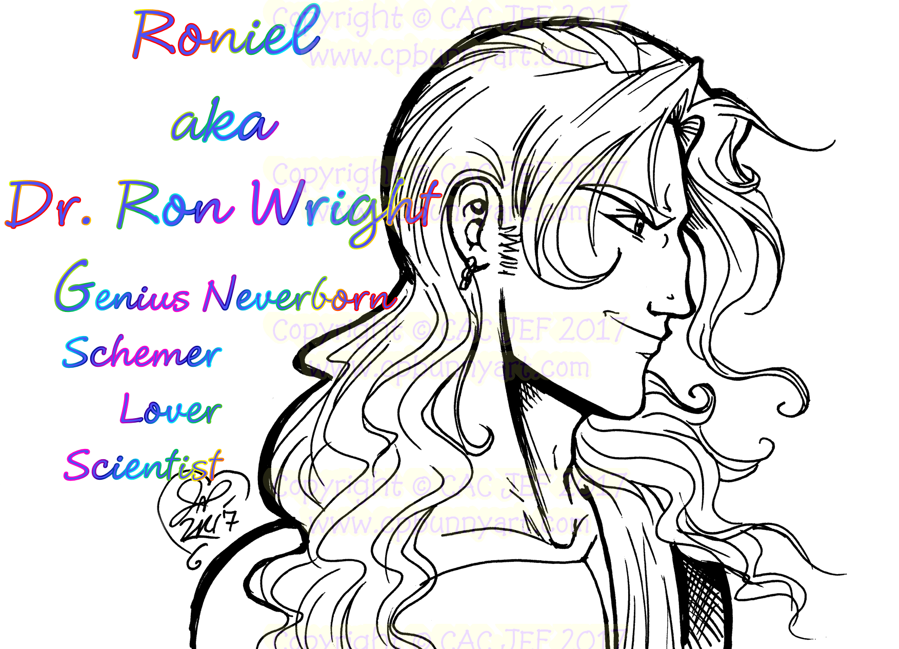 B/W sketch of Roniel aka Ronge - Schemer, Lover, Scientist